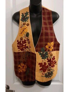 Vintage Handmade Grandma Vest Cotton Lined Folk Cottage Core Fall Decor M/L